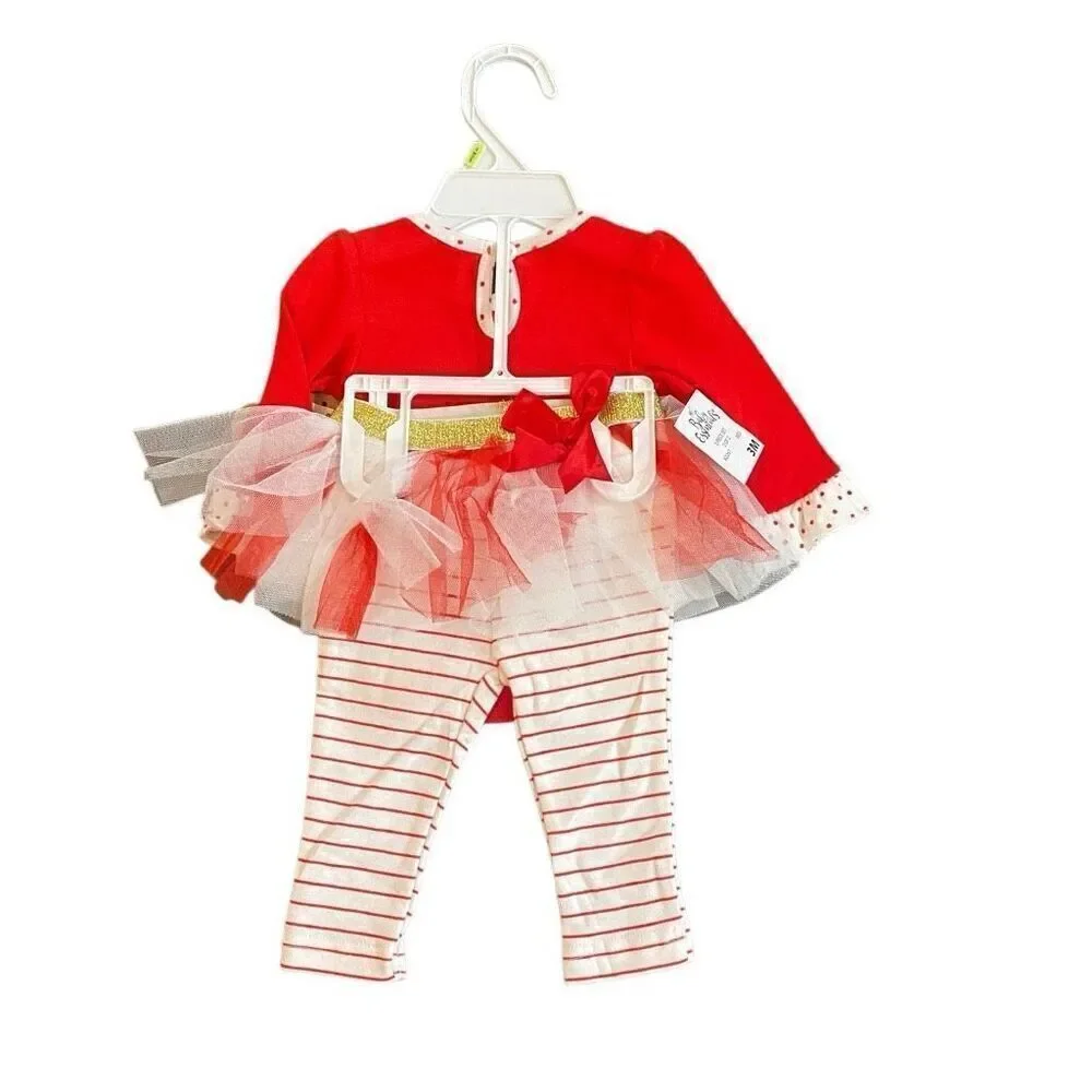 Baby Essentials NWT 3 month Christmas set tutu red white striped